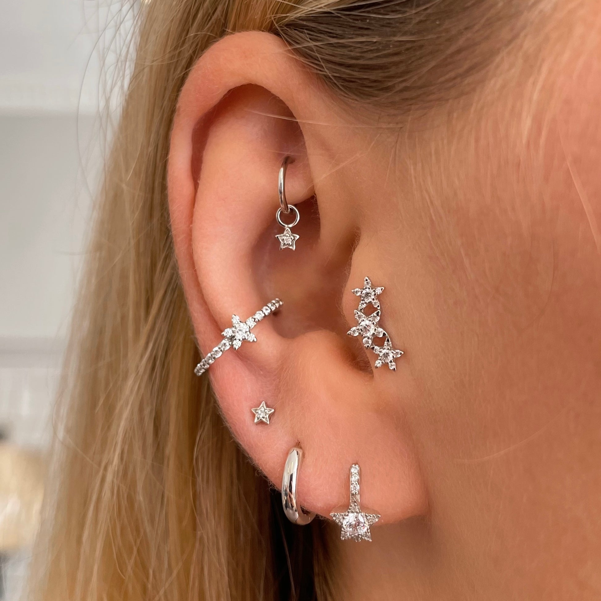 9k solid white gold 6mm clicker hoop earring with nova charm - LAURA BOND jewellery