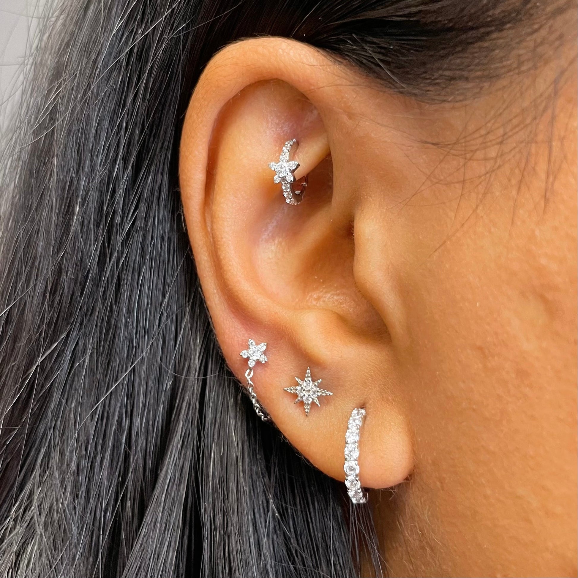9k solid white gold 10mm simple crystal huggie earring pair - LAURA BOND jewellery