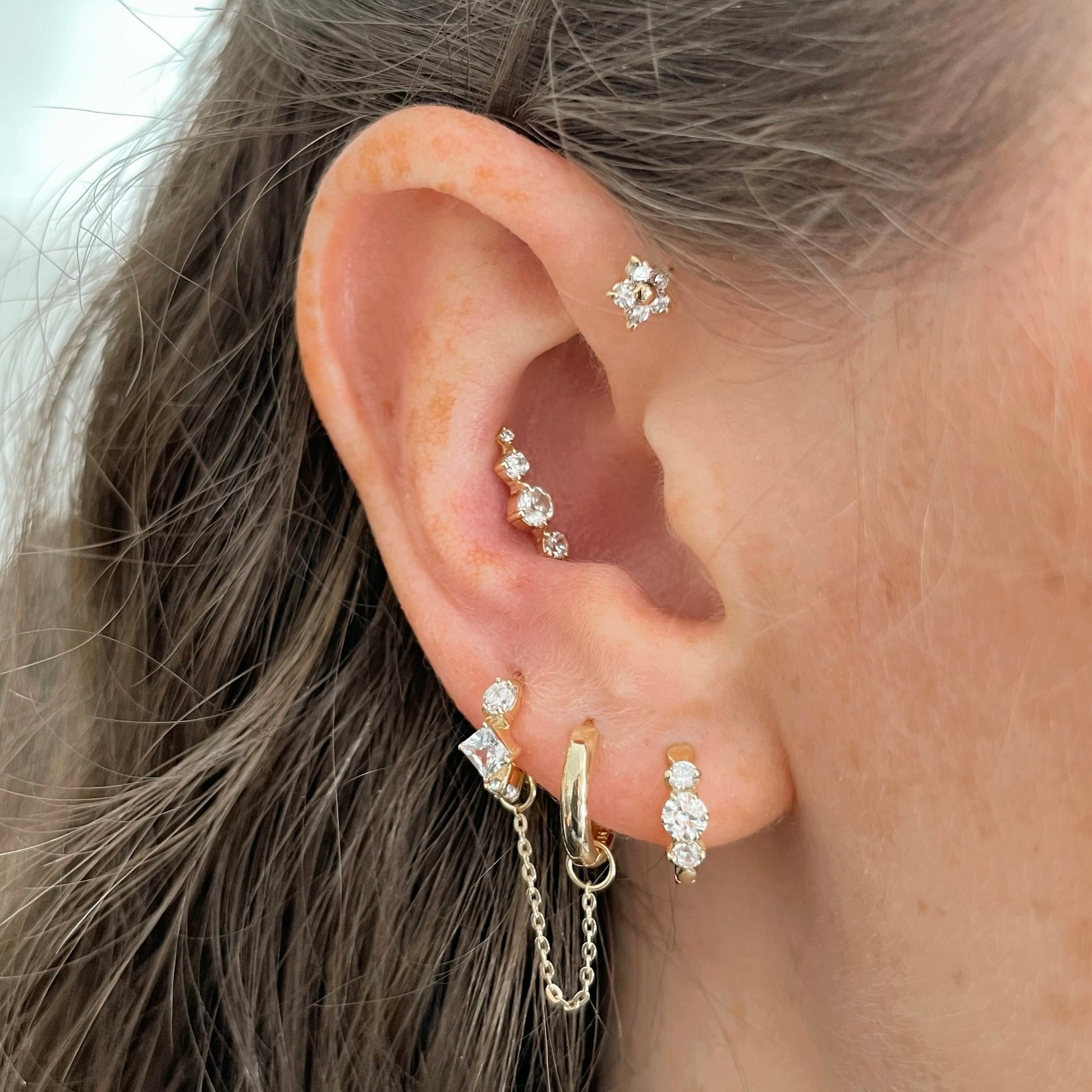 14k solid yellow gold Astraea flat back labret stud earring 8mm Cartilage Studs Laura Bond Maria Tash astrid miyu