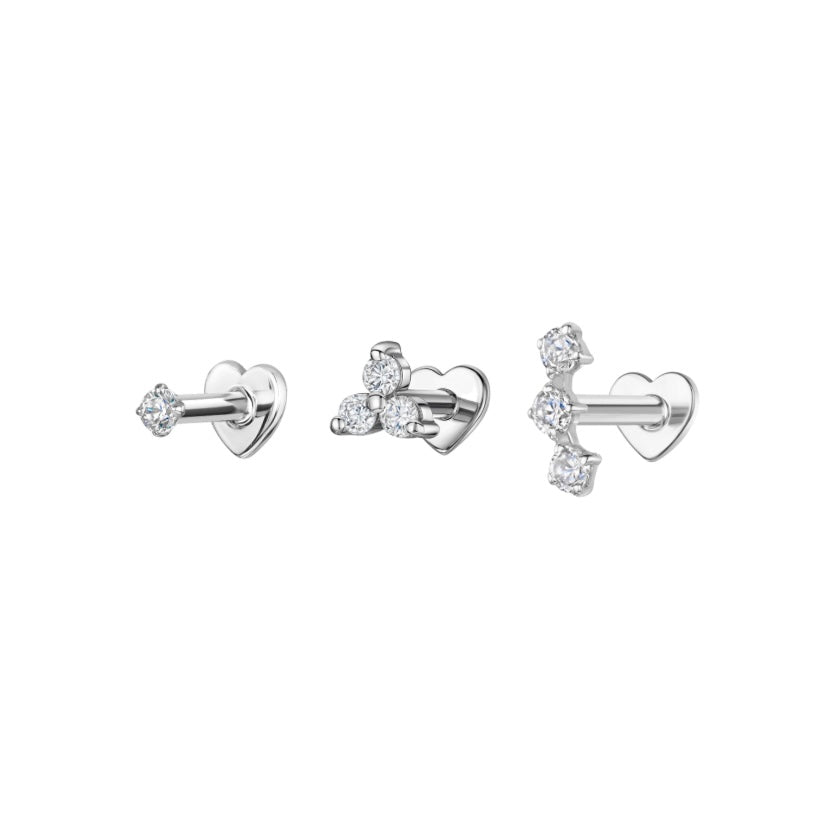 The classic stacking set - 9k solid white gold flat back labret stud earring set Stacking Sets Laura Bond Maria Tash