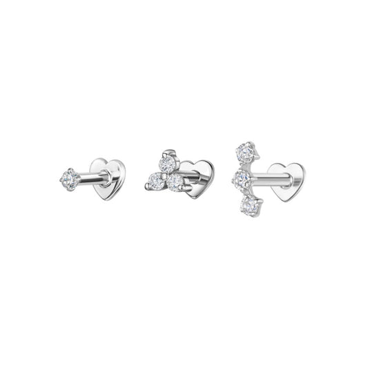 The classic stacking set - 9k solid white gold flat back labret stud earring set Stacking Sets Laura Bond Maria Tash