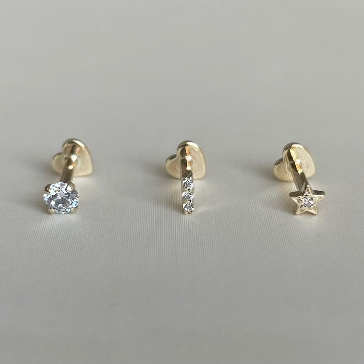 9k solid yellow gold galaxy flat back labret stud earring set - LAURA BOND jewellery