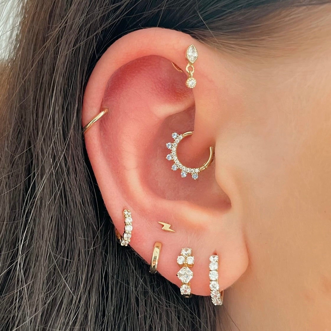 14k solid yellow gold tiny lightning bolt flat back labret stud earring 8mm - LAURA BOND jewellery
