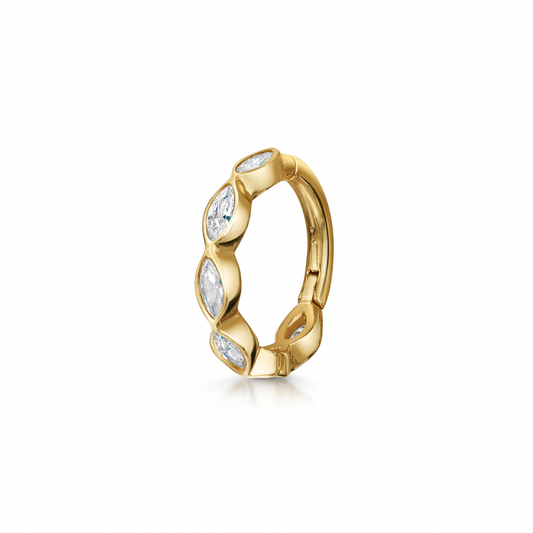 9k solid yellow gold 8mm 16g marquise crystal clicker hoop earring Huggies and Hoops Laura Bond Maria Tash astrid miyu