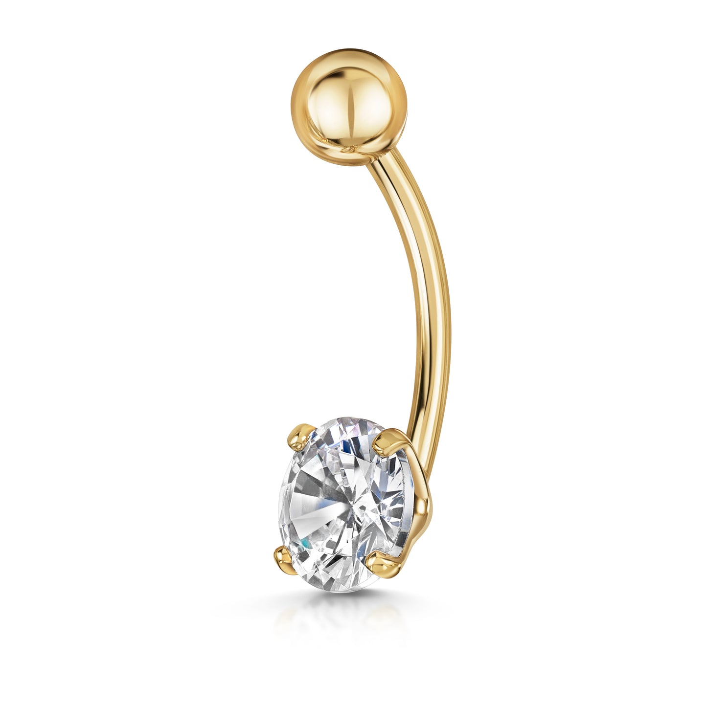 9k solid yellow gold brilliant cut crystal banana bar for belly button