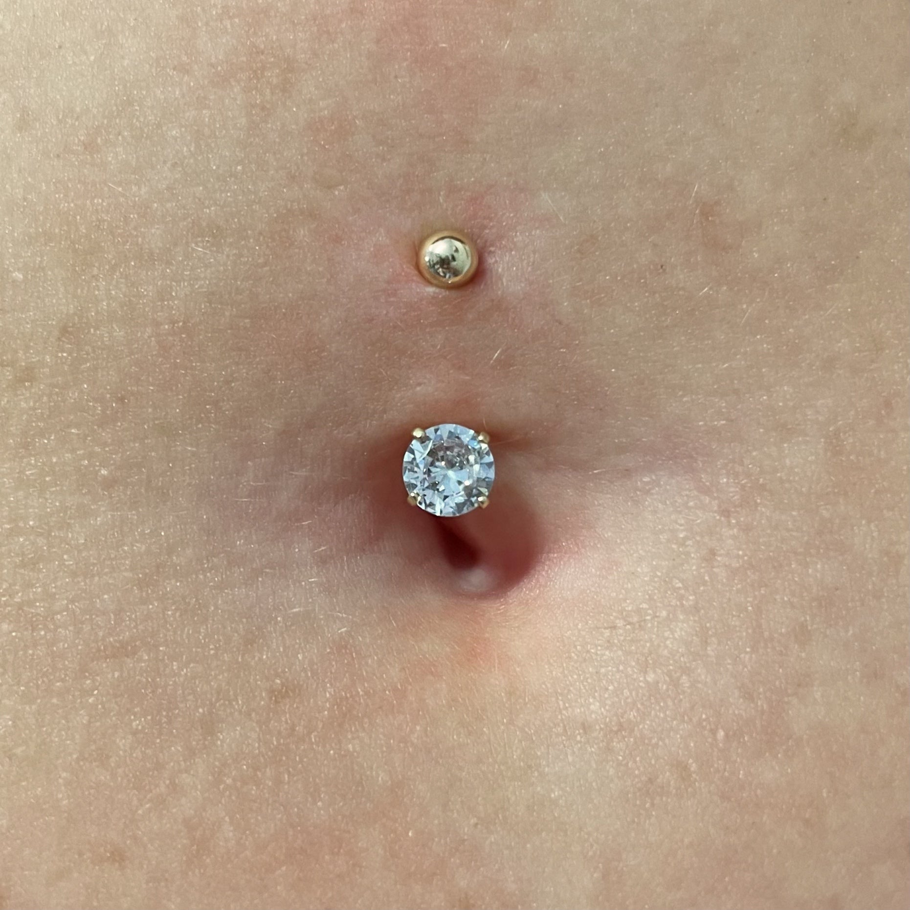 Gold Bar Navel Piercing 9k Solid Yellow Gold Brilliant Cut Crystal