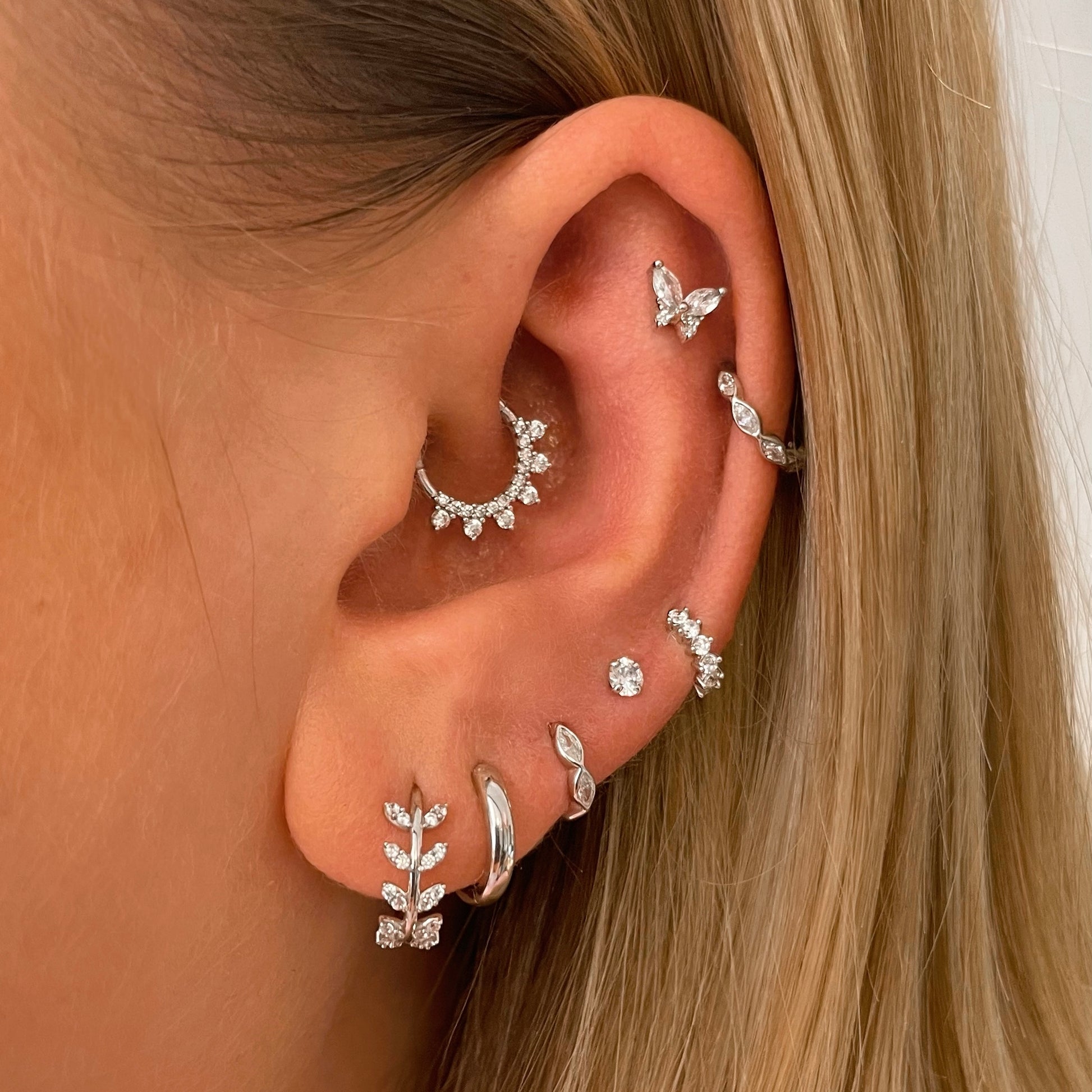 14k solid white gold butterfly flat back labret stud earring 8mm - LAURA BOND jewellery