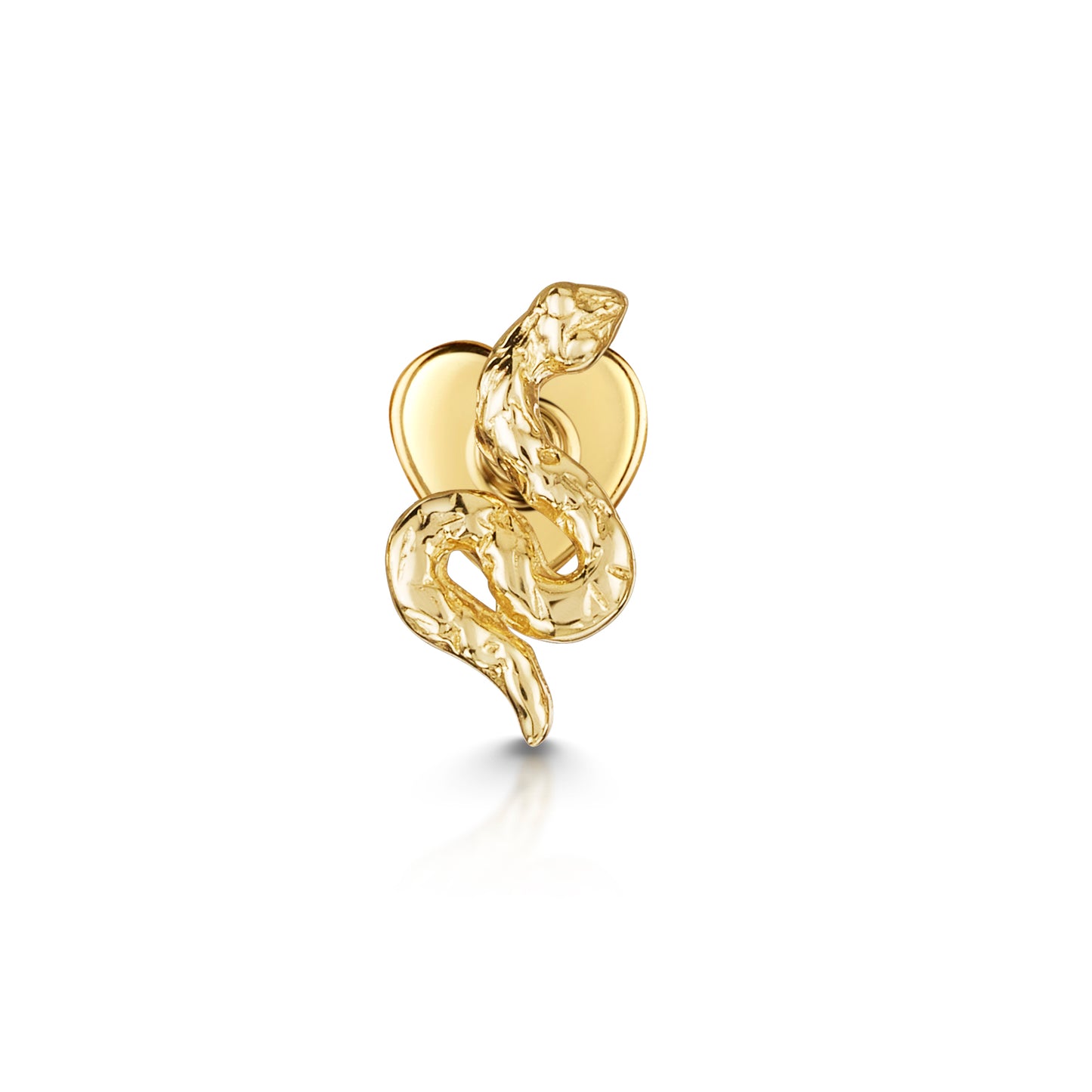 9k solid yellow gold tiny textured Serpent flat back labret stud earring 6mm