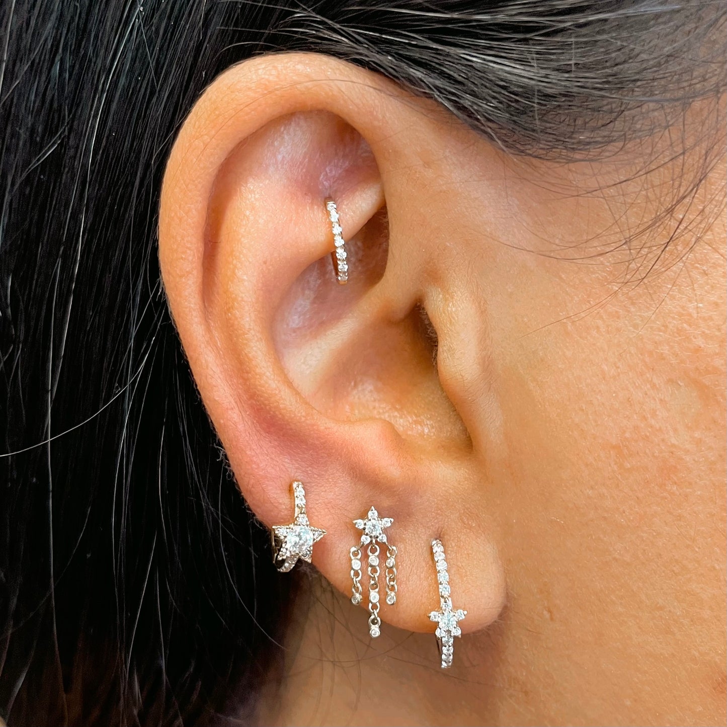 9k solid yellow gold 7mm 16g crystal oval rook clicker hoop Huggies and Hoops Laura Bond Maria Tash astrid miyu