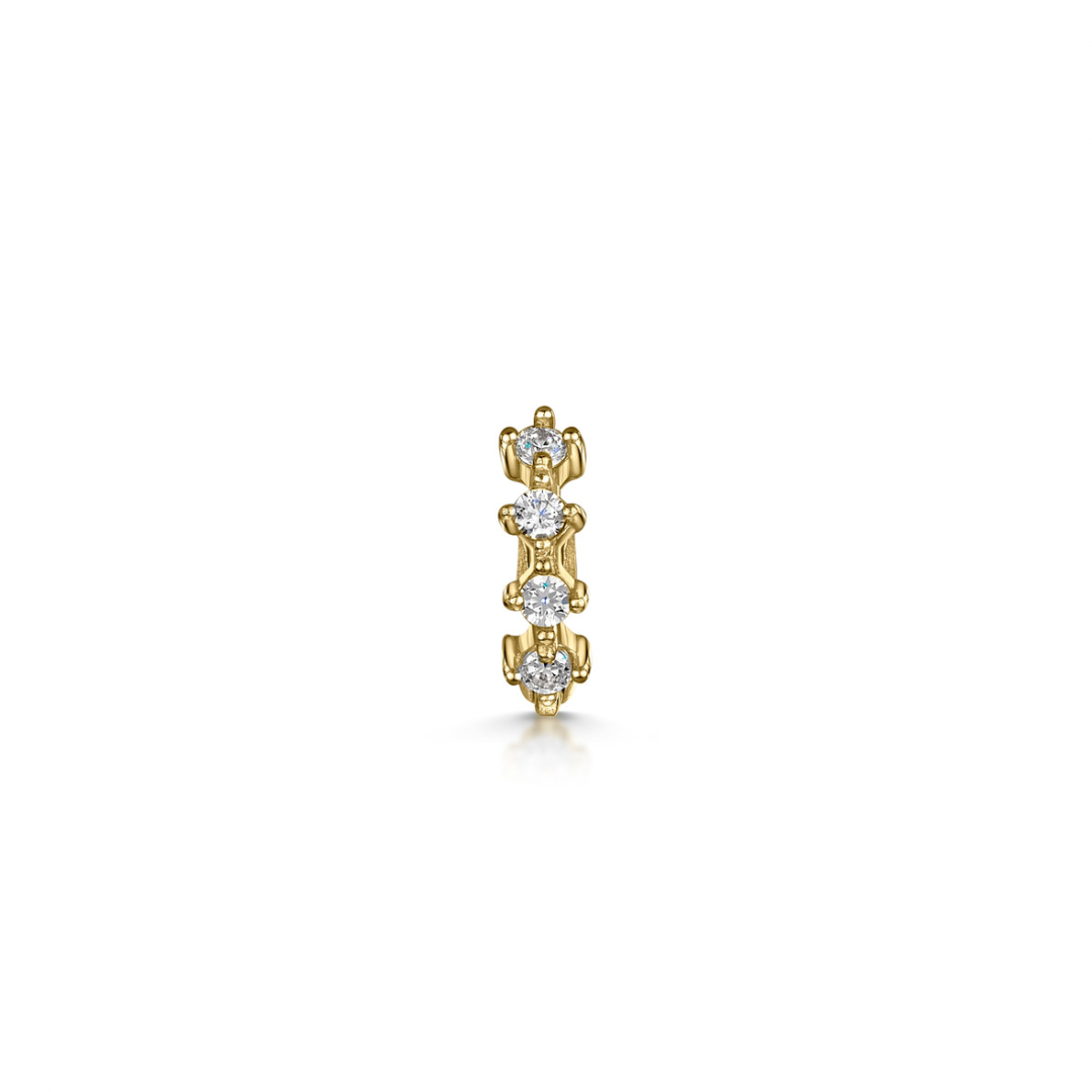 9k solid yellow gold four-stone crystal teeny tiny huggie earring Huggies and Hoops Laura Bond Maria Tash astrid miyu
