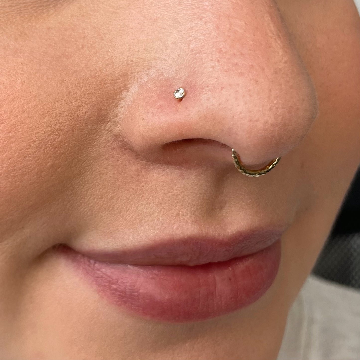 9k solid yellow gold tiny crystal gem nose stud
