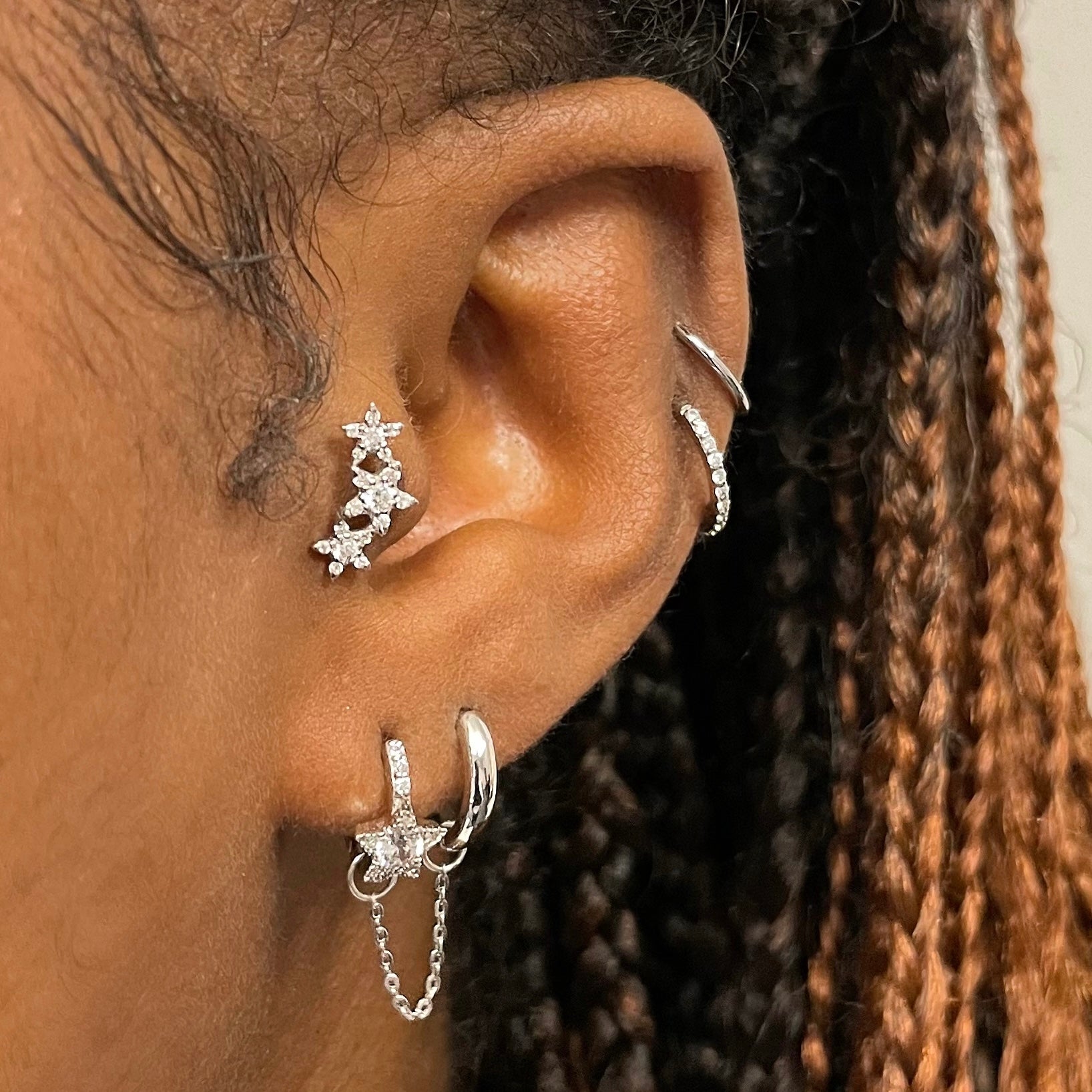 14k solid white gold star garland flat back labret stud earring 8mm - LAURA BOND jewellery