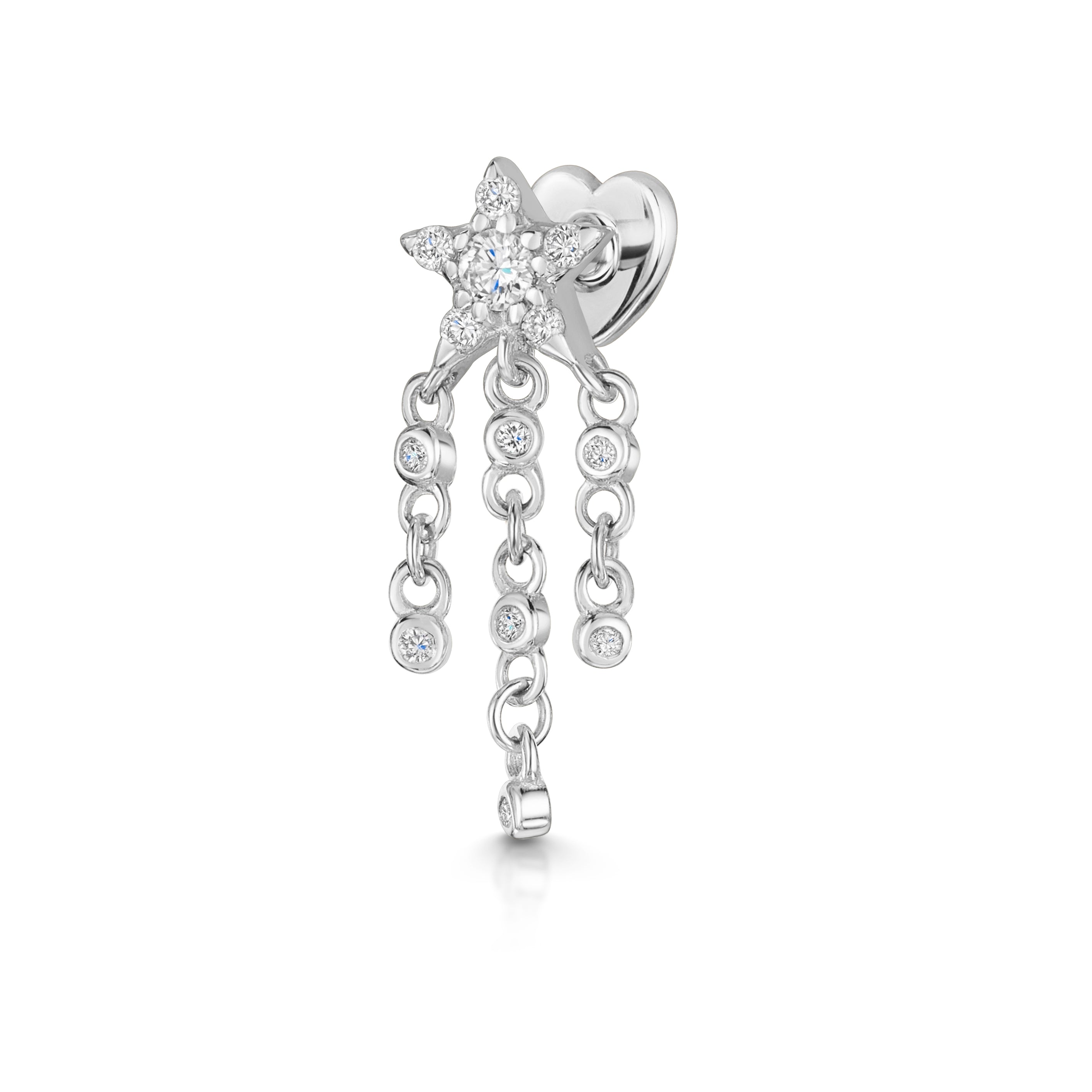 14k solid white gold shooting star flat back labret stud earring 8mm Laura Bond