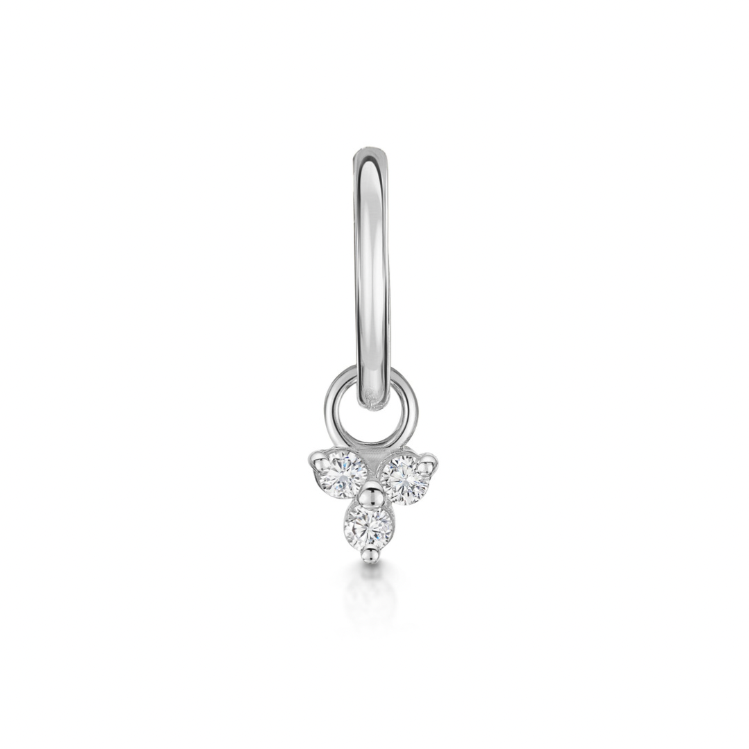 9k solid white gold 6mm 18g clicker hoop earring with crystal trio charm