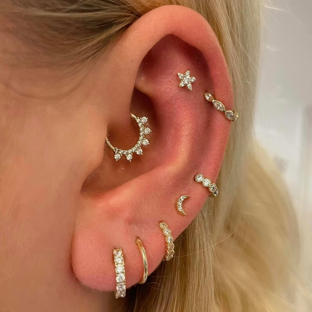 14k solid yellow gold crystal star flat back labret stud earring 8mm Cartilage Studs Laura Bond Maria Tash