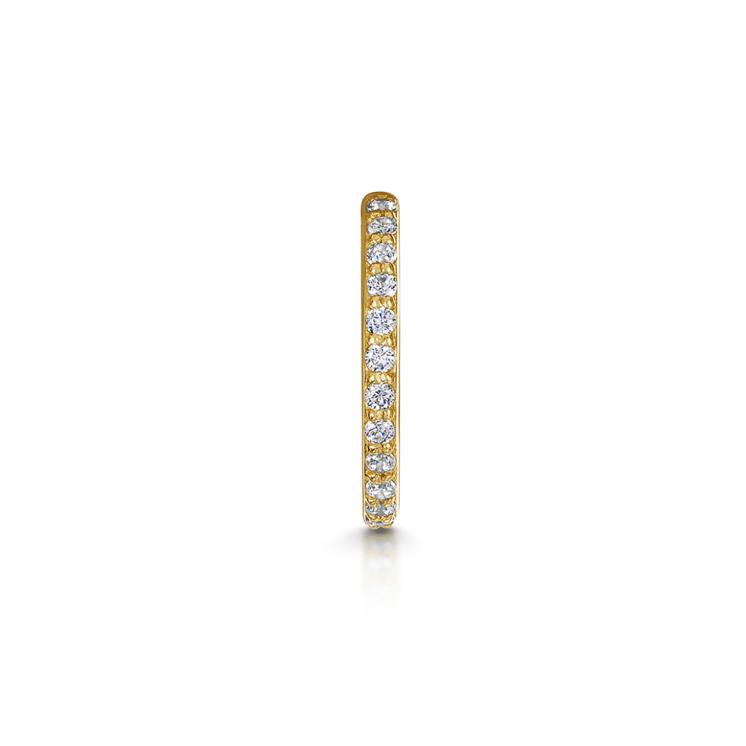 9k solid yellow gold 8mm crystal clicker hoop earring