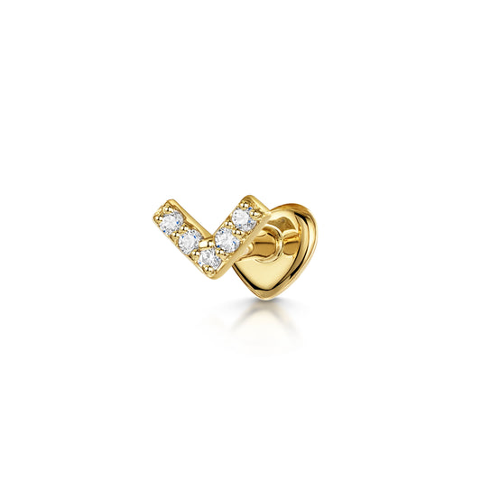 9k solid yellow gold sparkly chevron flat back labret stud earring 6mm