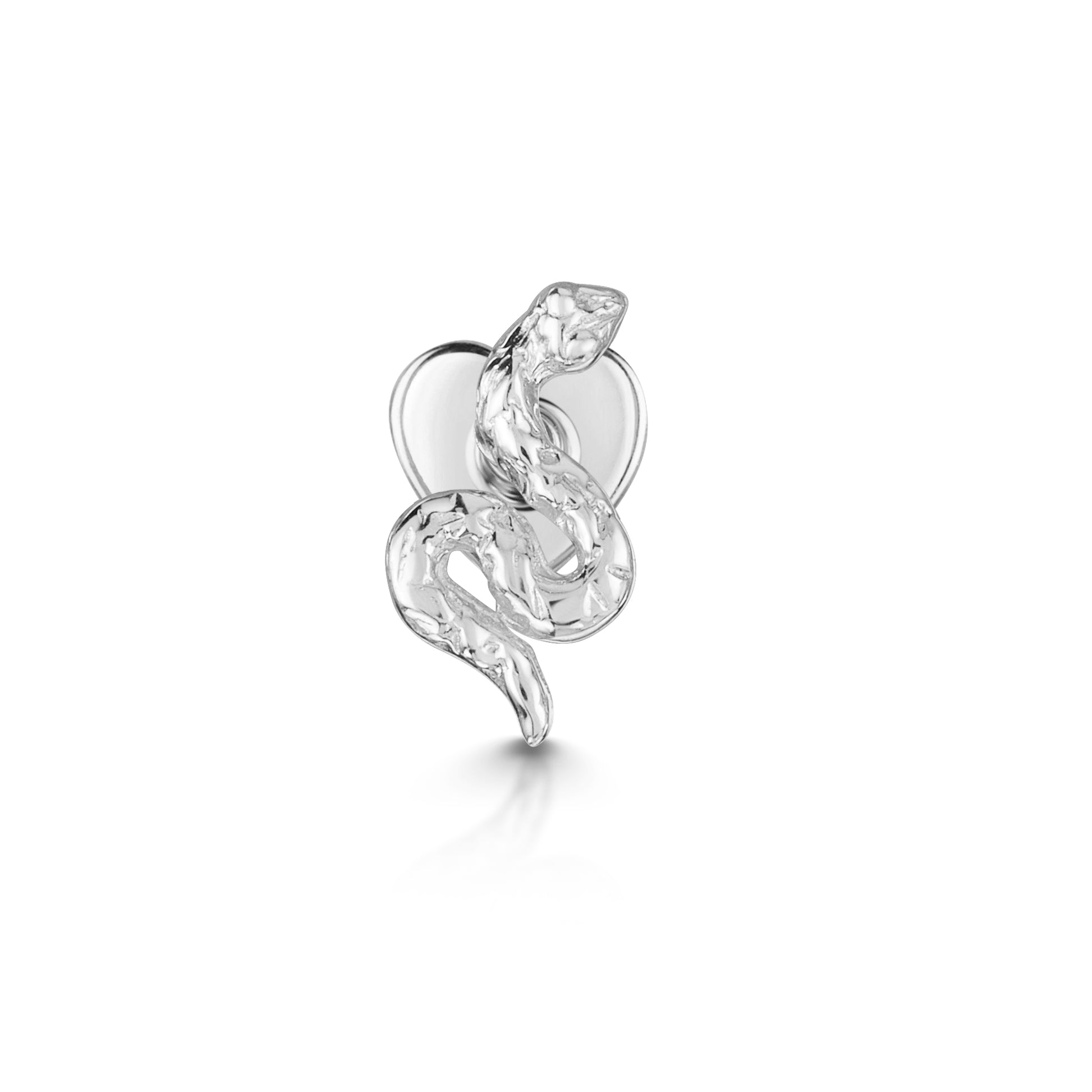 14k solid white gold tiny textured serpent flat back labret stud earring 8mm - LAURA BOND jewellery