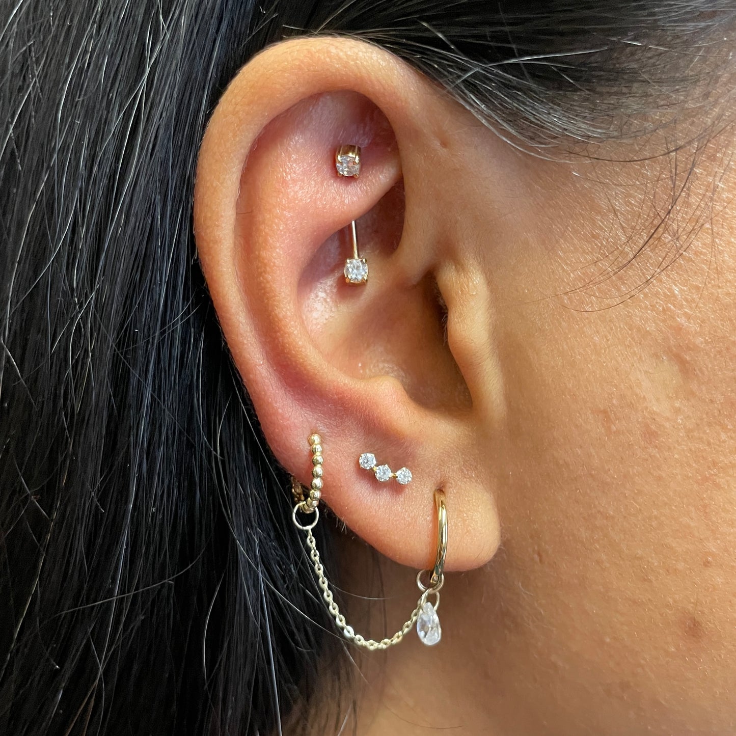 9k solid yellow gold cartilage chain charm