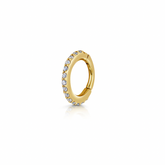 9k solid yellow gold 6mm crystal clicker hoop earring