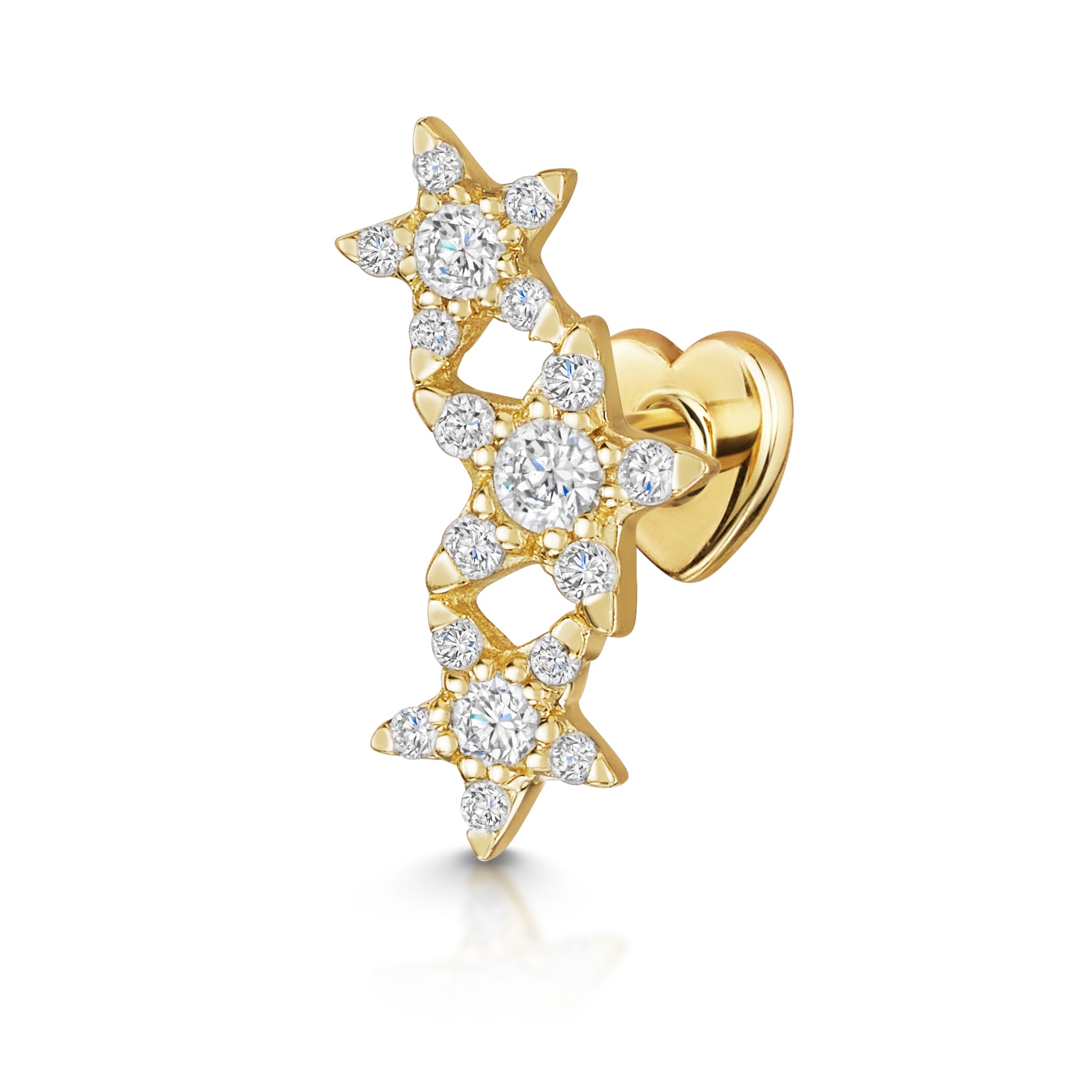 14k solid yellow gold star garland flat back labret stud earring 8mm - LAURA BOND jewellery