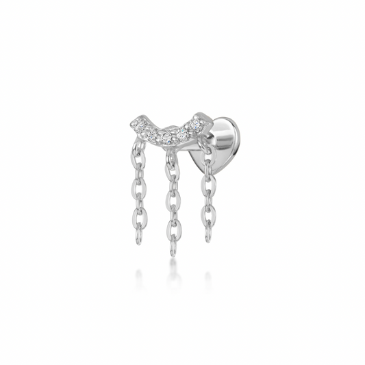 9k solid white gold waterfall flat back labret stud earring