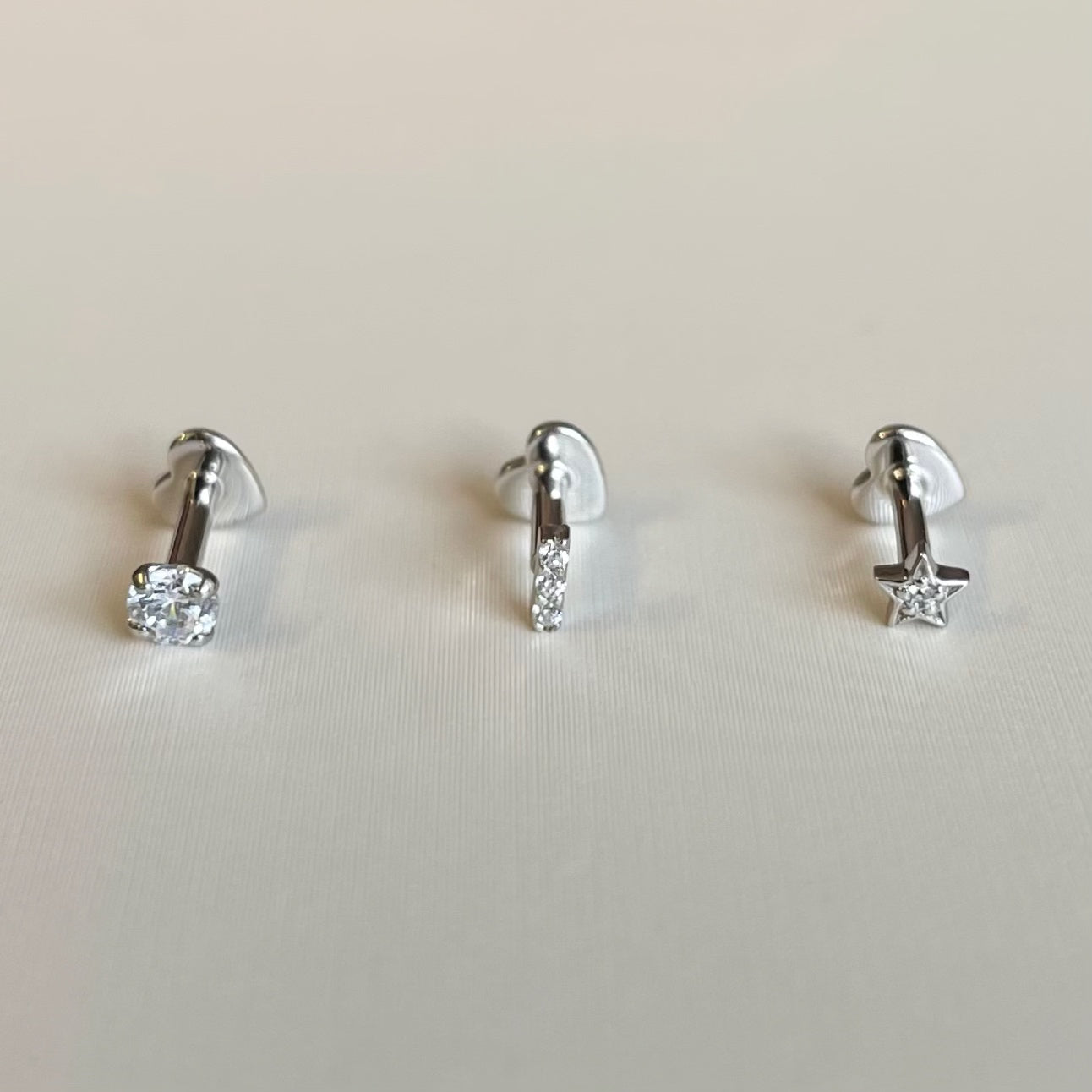 9k solid white gold galaxy flat back labret stud earring set - LAURA BOND jewellery
