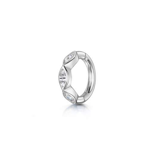 9k solid white gold 6mm 16g marquise crystal mini clicker hoop earring Huggies and Hoops Laura Bond Maria Tash