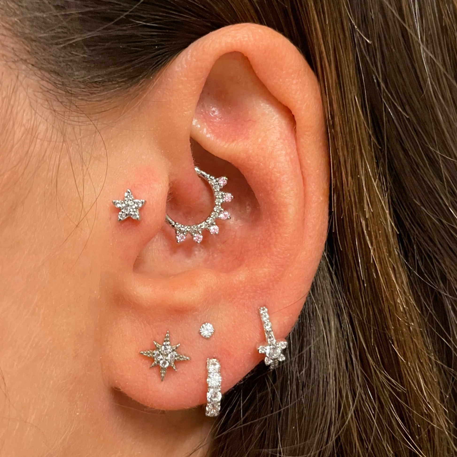 9k solid white gold 6mm simple crystal mini huggie earring - LAURA BOND jewellery