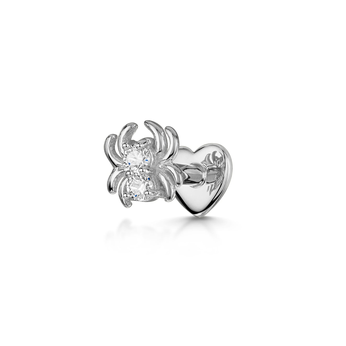 9k solid white gold spider flat back labret stud earring 6mm