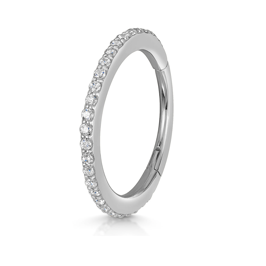 9k solid white gold 12mm crystal clicker hoop earring