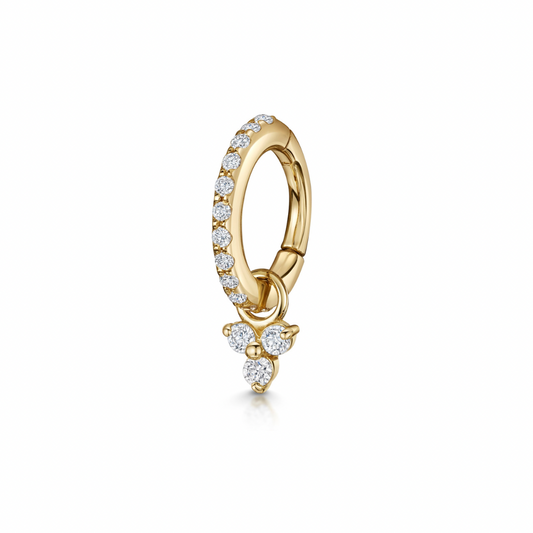 9k solid yellow gold 6mm crystal clicker hoop earring with crystal trio charm