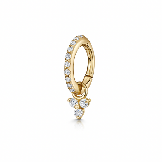 9k solid yellow gold 6mm crystal clicker hoop earring with crystal trio charm Huggies and Hoops Laura Bond Maria Tash astrid miyu