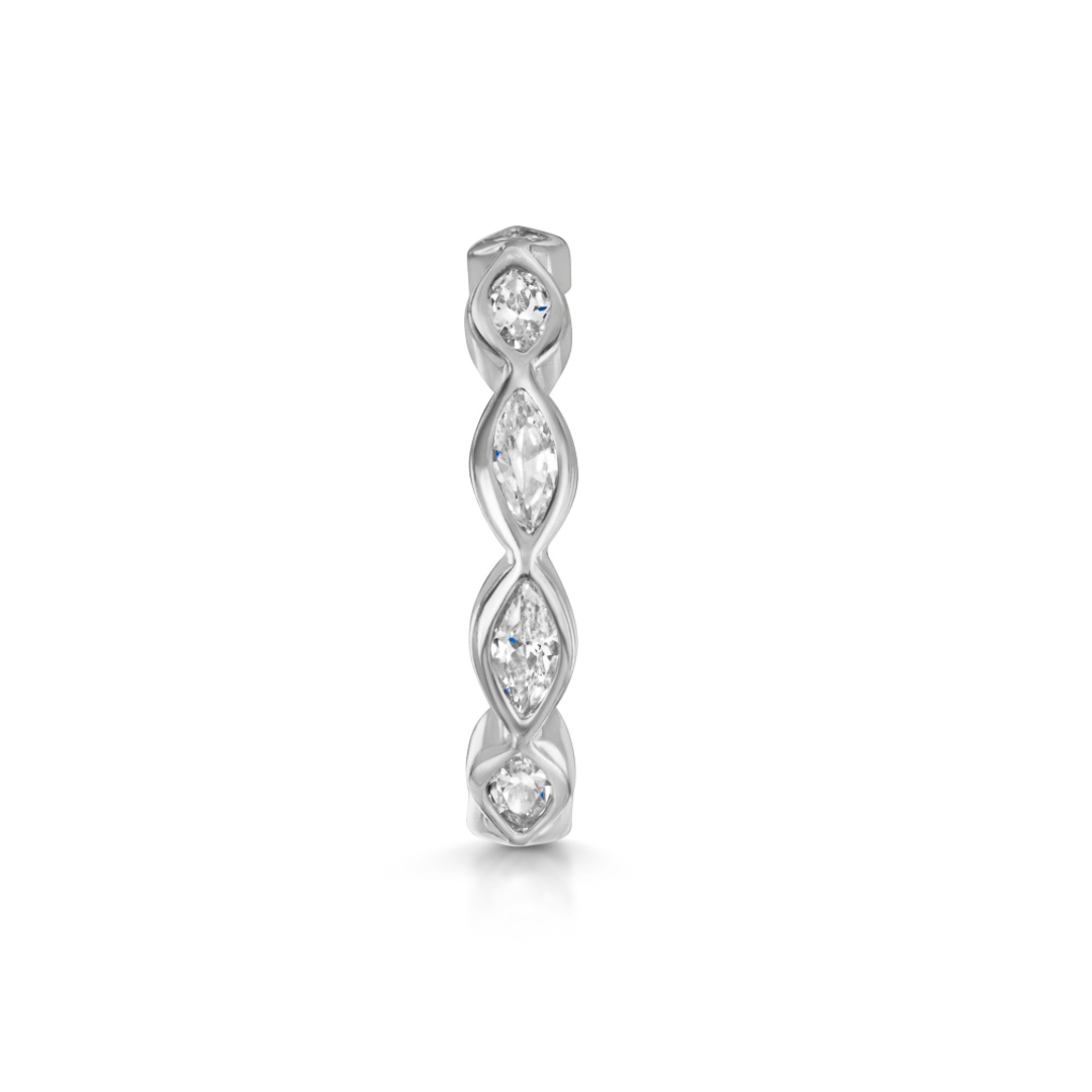 9k solid white gold 10mm marquise crystal clicker hoop earring