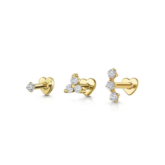 The classic stacking set - 9k solid yellow gold flat back labret stud earring set