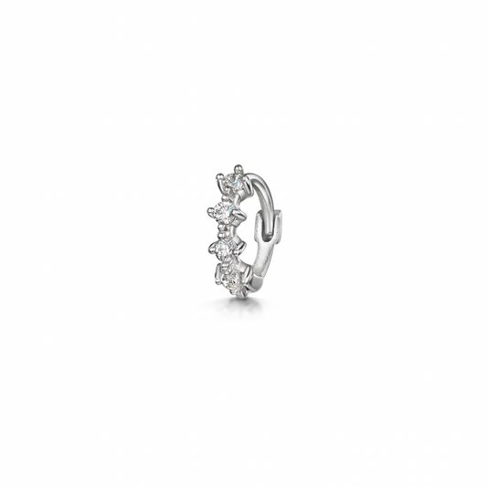 9k solid white gold four-stone crystal teeny tiny huggie earring Huggies and Hoops Laura Bond Maria Tash astrid miyu