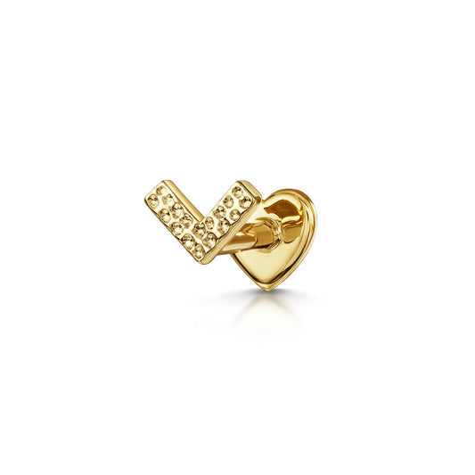 9k solid yellow gold hammered chevron flat back labret stud earring 6mm