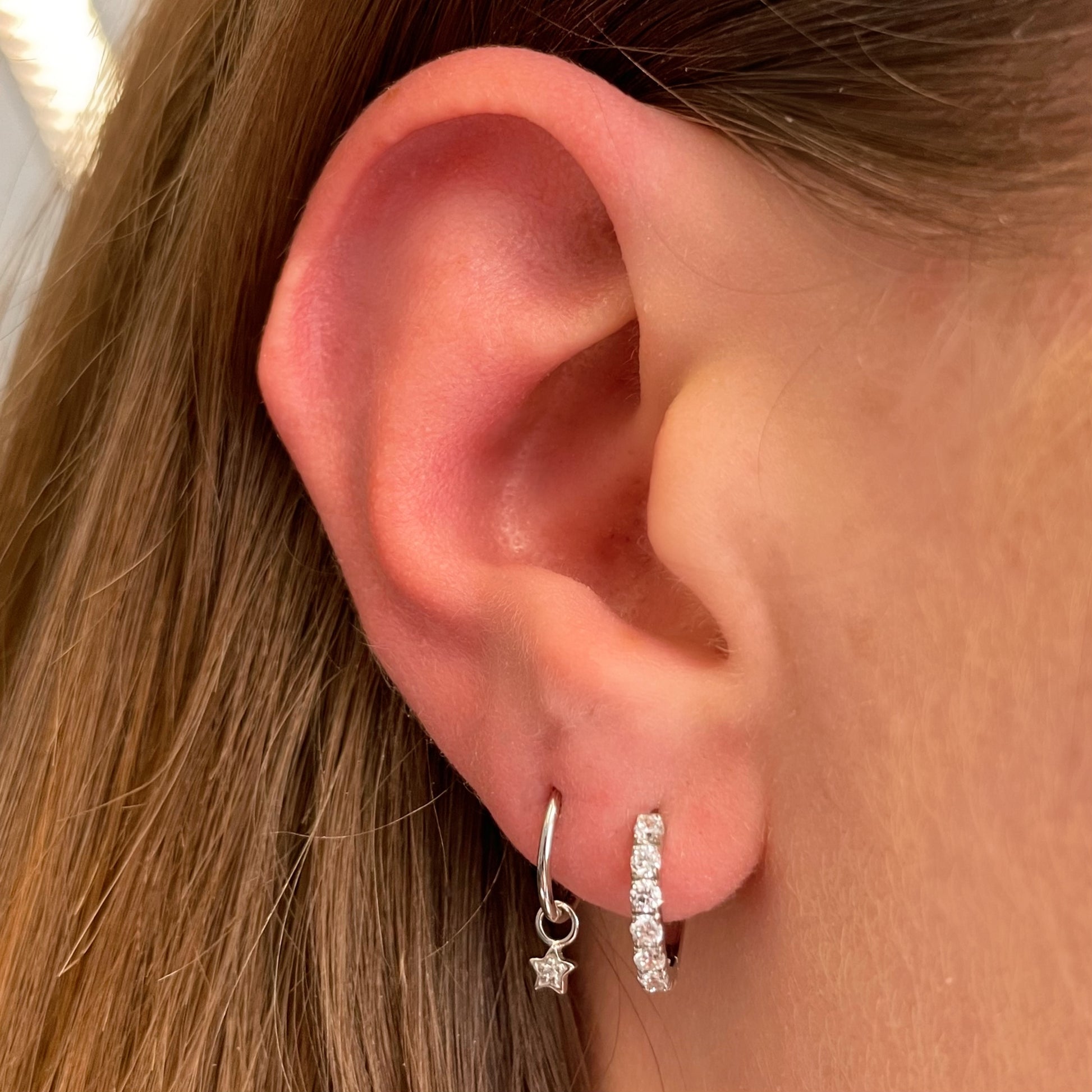 9k solid white gold 6mm clicker hoop earring with nova charm - LAURA BOND jewellery