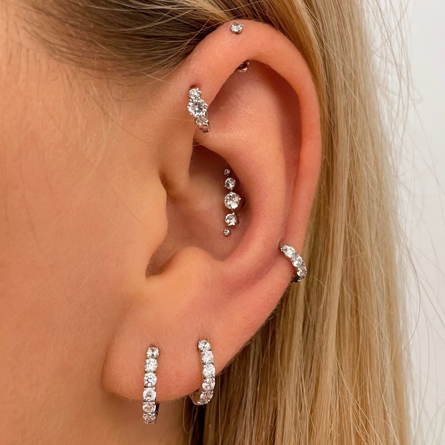 9k solid white gold 10mm simple crystal huggie earring Huggies and Hoops Laura Bond Maria Tash astrid miyu
