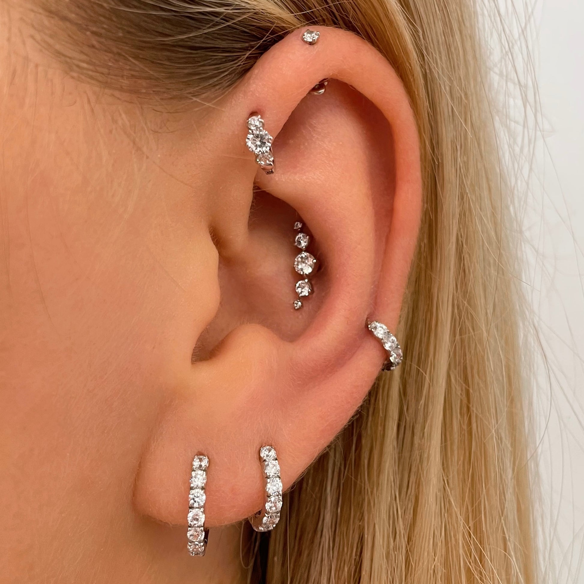 9k solid white gold 10mm simple crystal huggie earring Huggies and Hoops Laura Bond Maria Tash astrid miyu