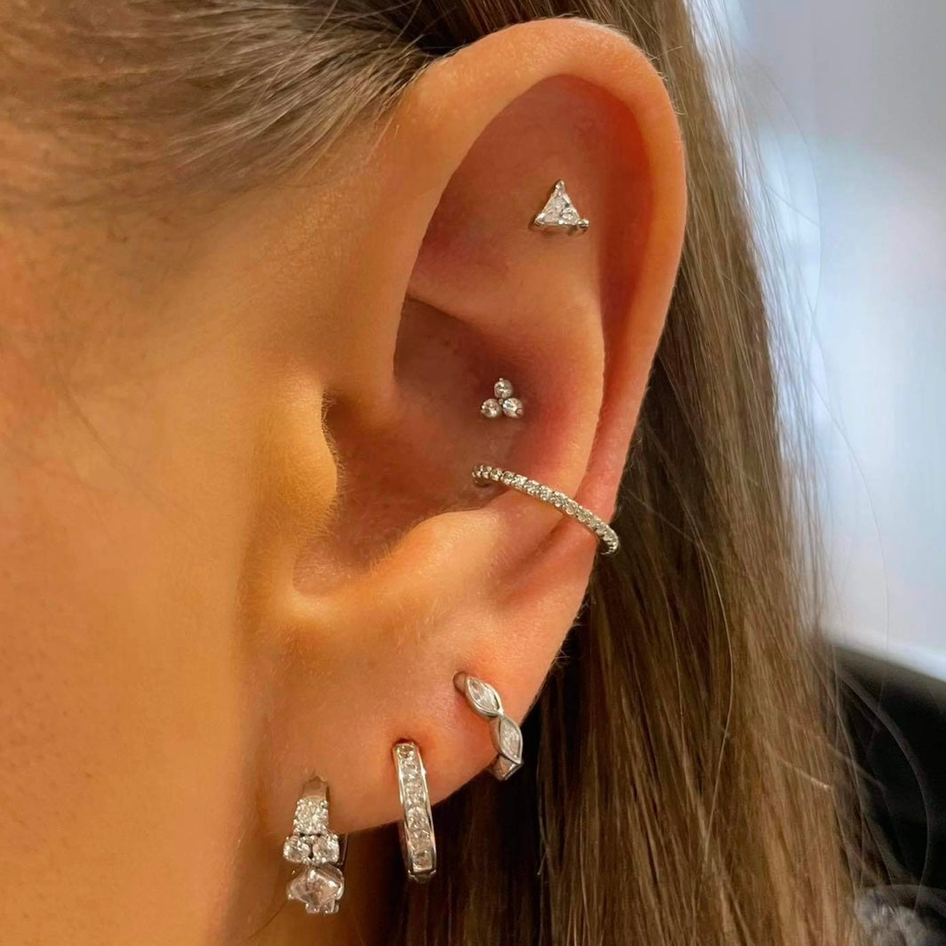 9k solid white gold 12mm crystal clicker hoop earring