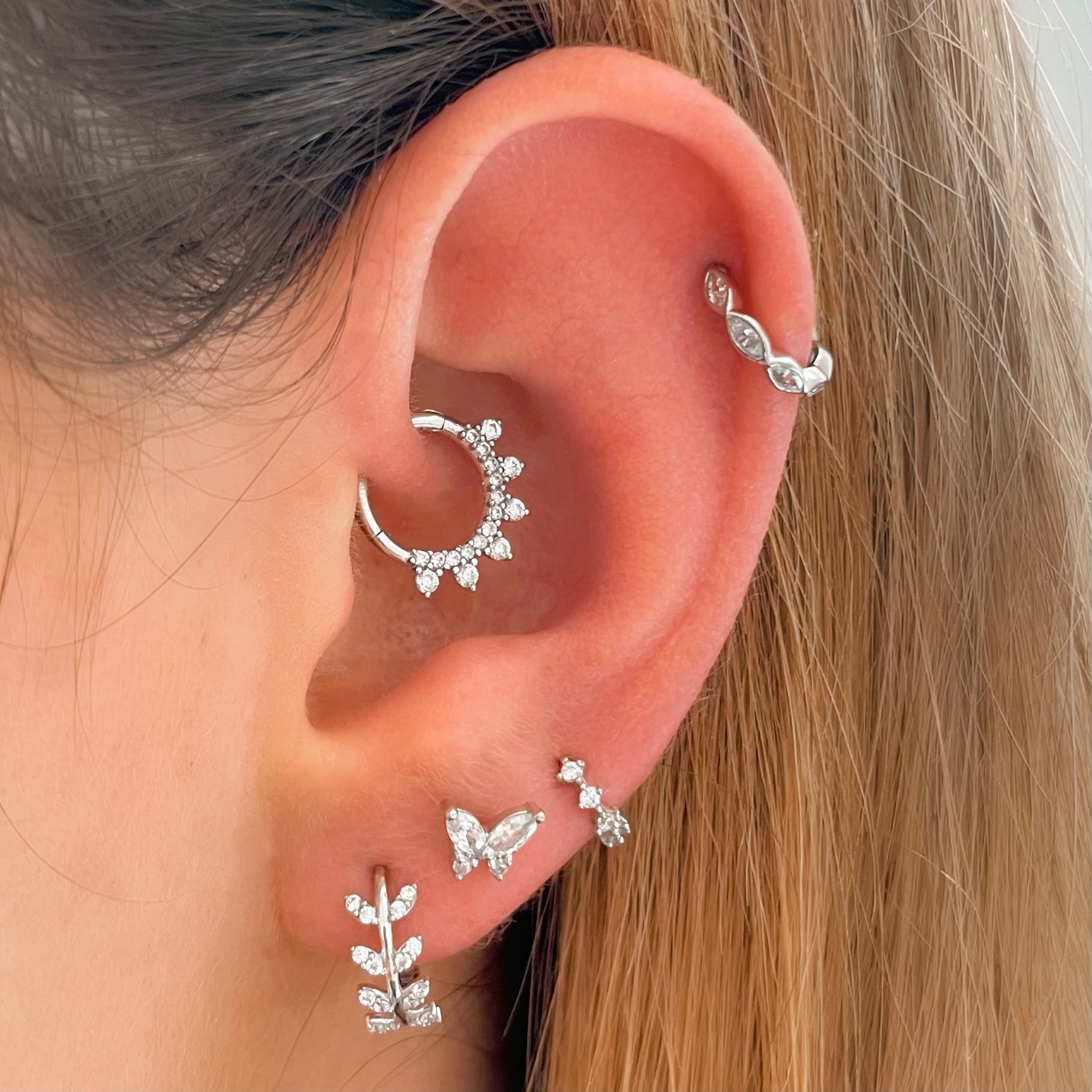 14k solid white gold butterfly flat back labret stud earring 8mm - LAURA BOND jewellery