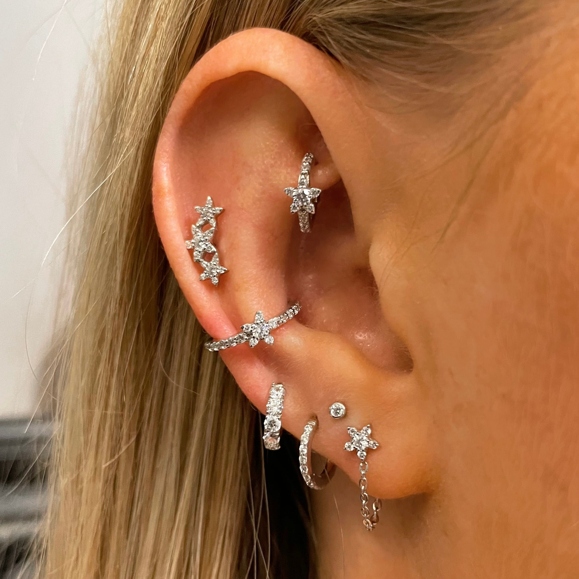 14k solid white gold star garland flat back labret stud earring 8mm - LAURA BOND jewellery