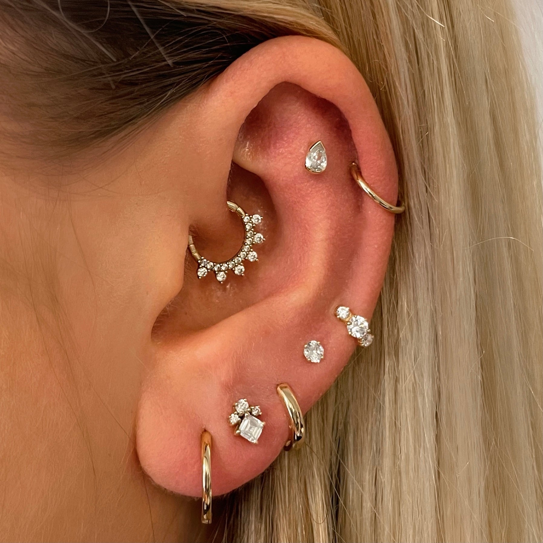 14k solid white gold gilded teardrop flat back labret stud earring 8mm - LAURA BOND jewellery
