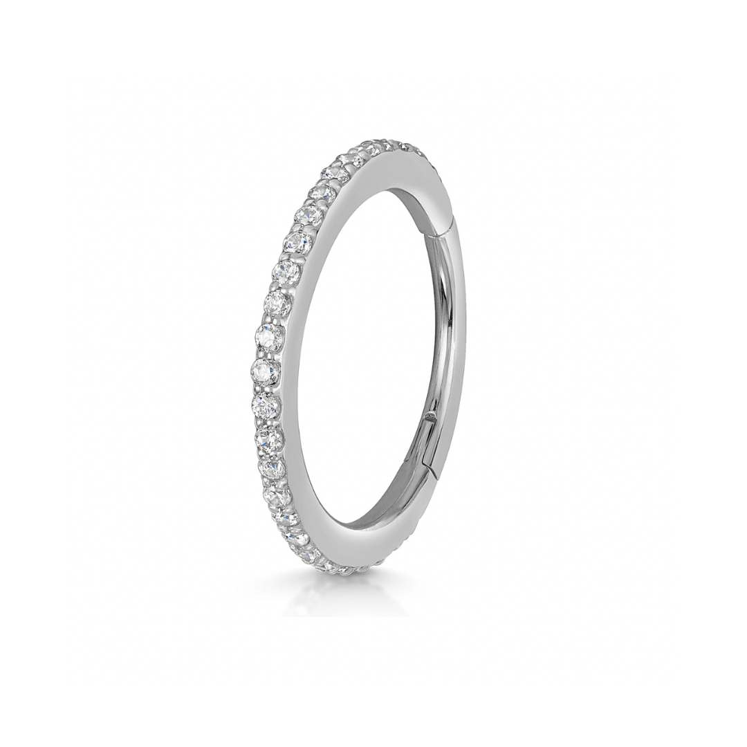 9k solid white gold 10mm crystal clicker hoop earring