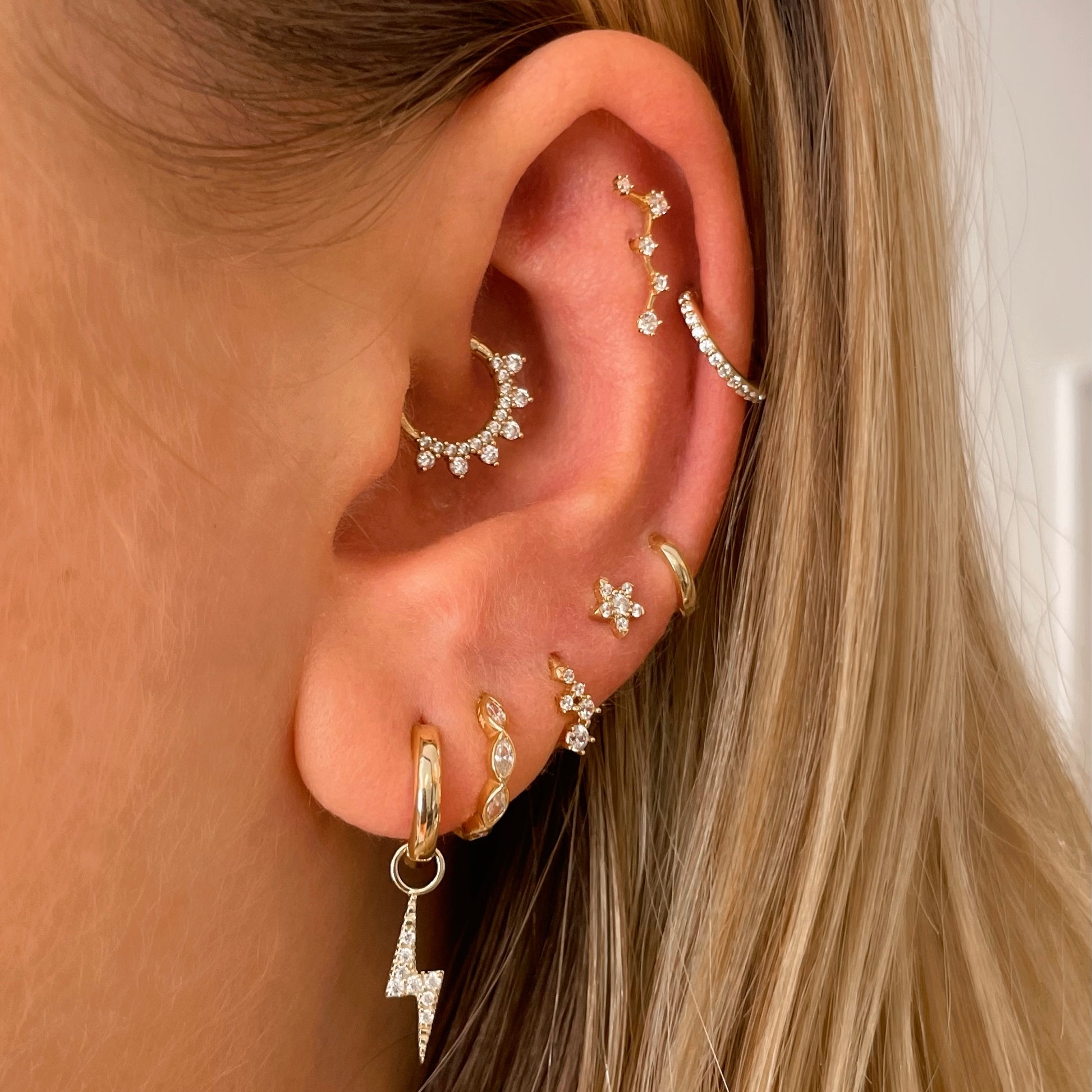 9k solid yellow gold 8mm crystal clicker hoop earring - LAURA BOND jewellery