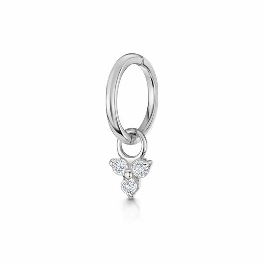 9k solid white gold 6mm 18g clicker hoop earring with crystal trio charm Huggies and Hoops Laura Bond Maria Tash