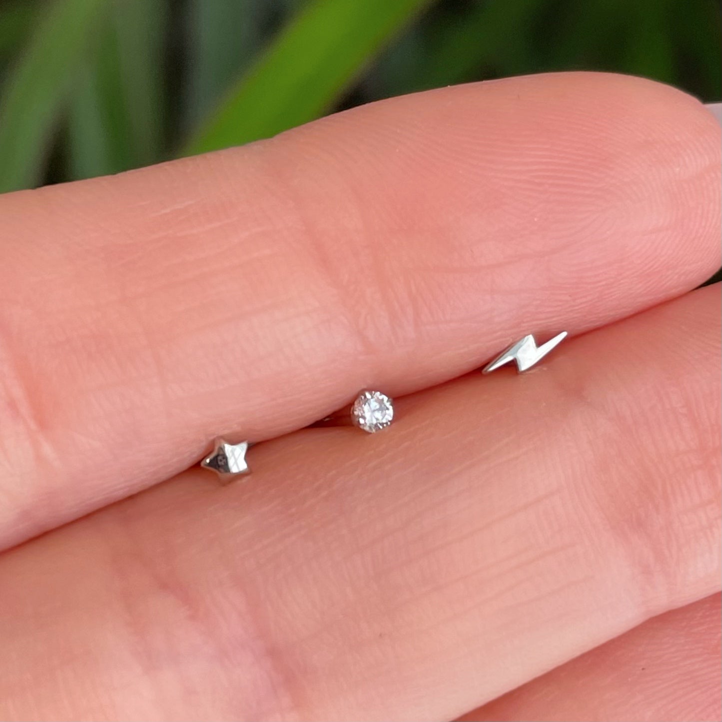 9k solid white gold tiny flat back labret stud earring set - LAURA BOND jewellery