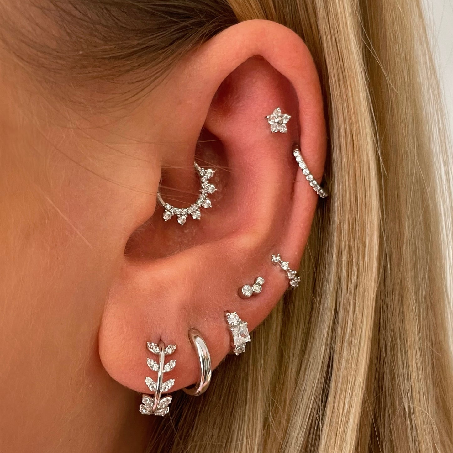 9k solid white gold mini square cut crystal huggie earring - LAURA BOND jewellery