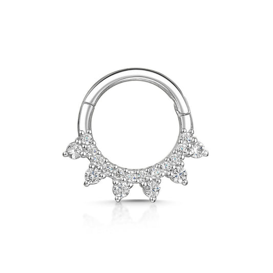 9k solid white gold white crystal pavé hoop for daith or septum